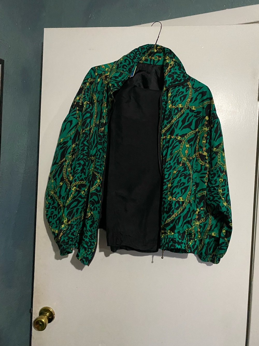 Green & Black Chain Print Windbreaker Jacket